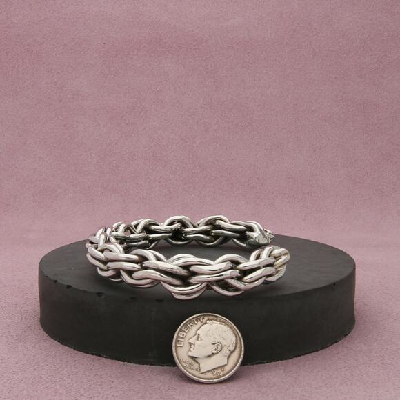 sterling silver vintage chunky rope chain cuff bracelet size 6.25in - Picture 2 of 3